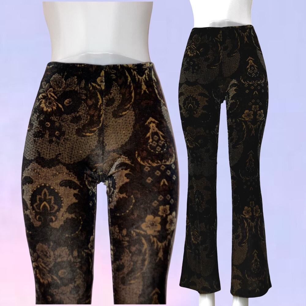 Vintage 90s y2k floral paisley boho velvet flare pants